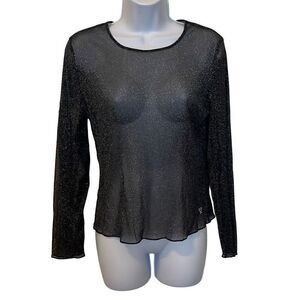 Victorias Secret Y2K Black Silver Glitter Metallic Sheer Top XS/S Sexy‎ Clubbing